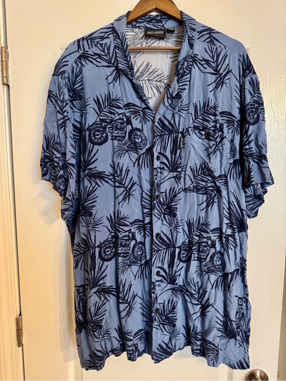 Harley-Davidson Blue and Black Tropical Print Shirt